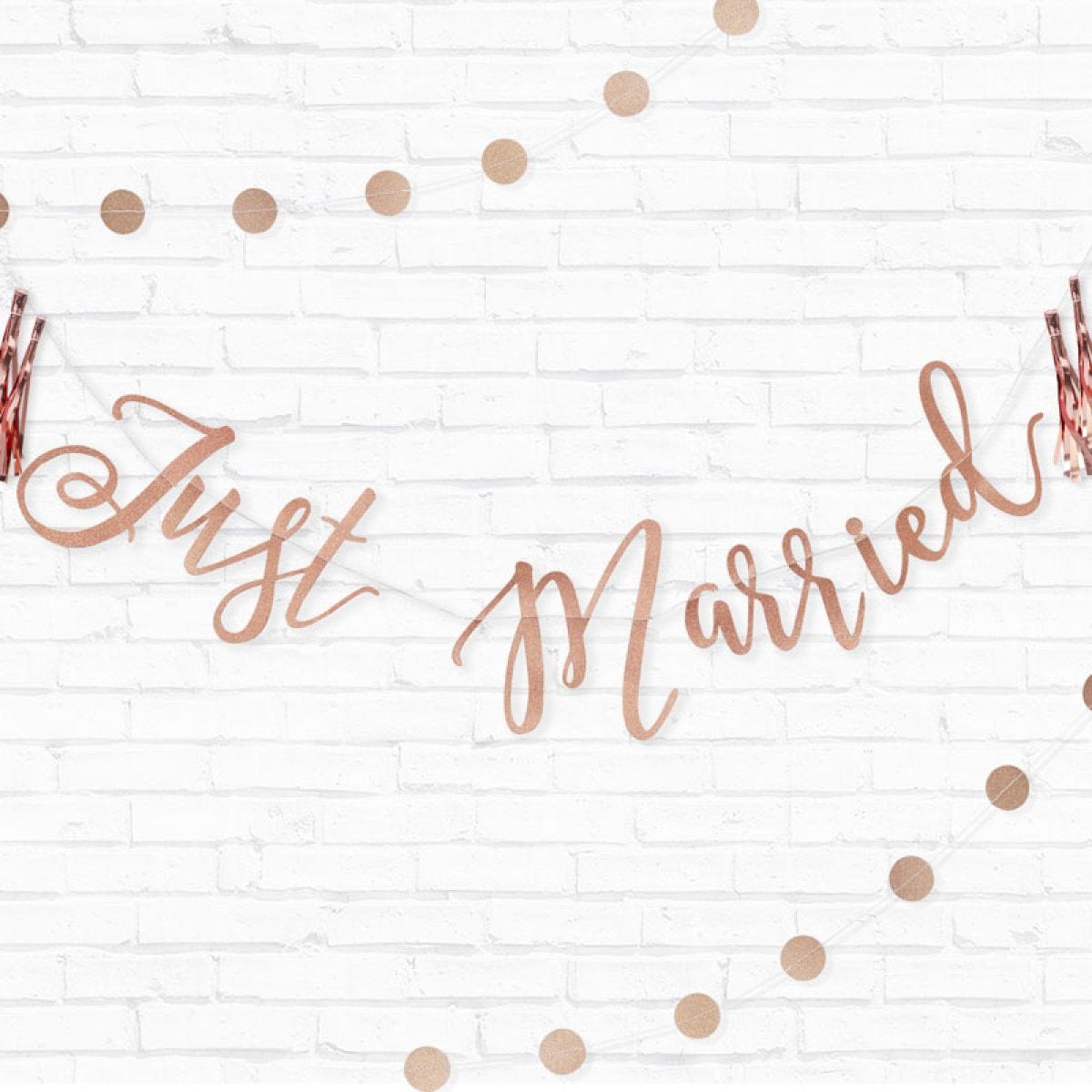 Rose Gold Glitter Just Married Paper Letter Banner - 1.5m
