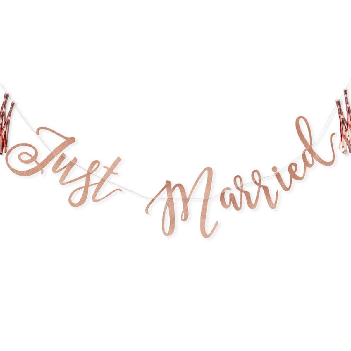 Rose Gold Glitter Just Married Paper Letter Banner - 1.5m