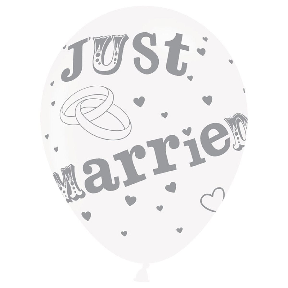 Just Married Silver Balloons - 11" Latex (6pk)