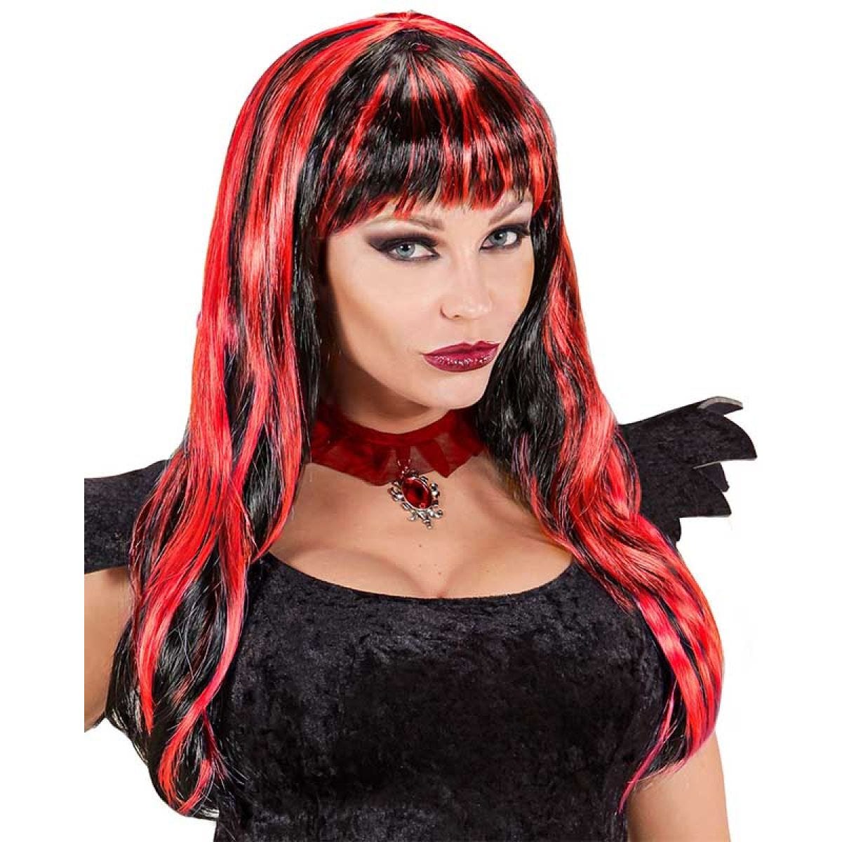 Long Black & Red Wig