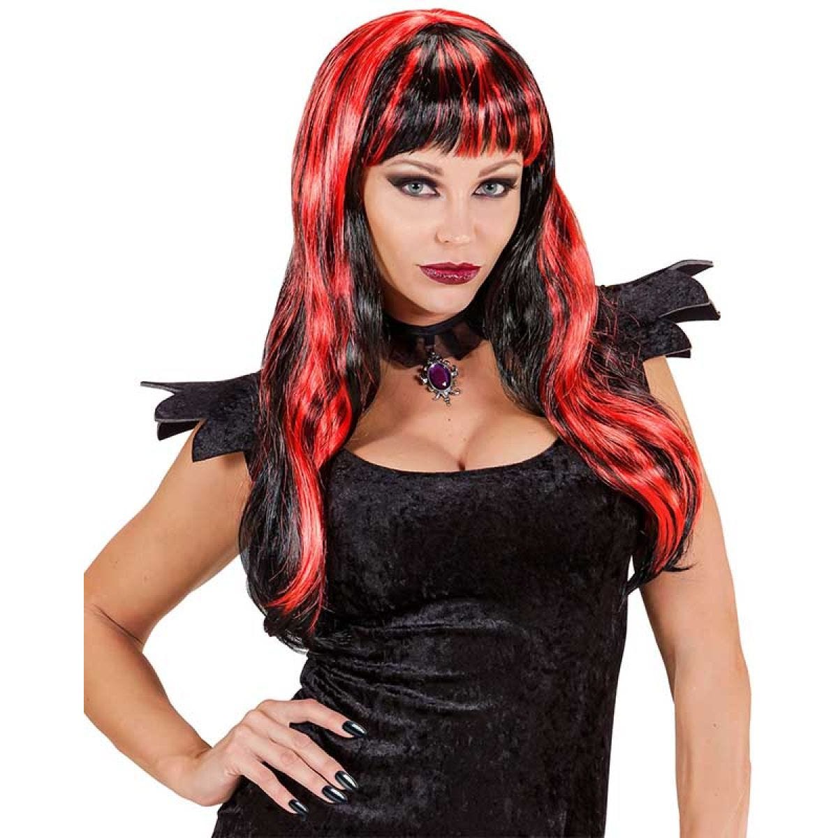 Long Black & Red Wig