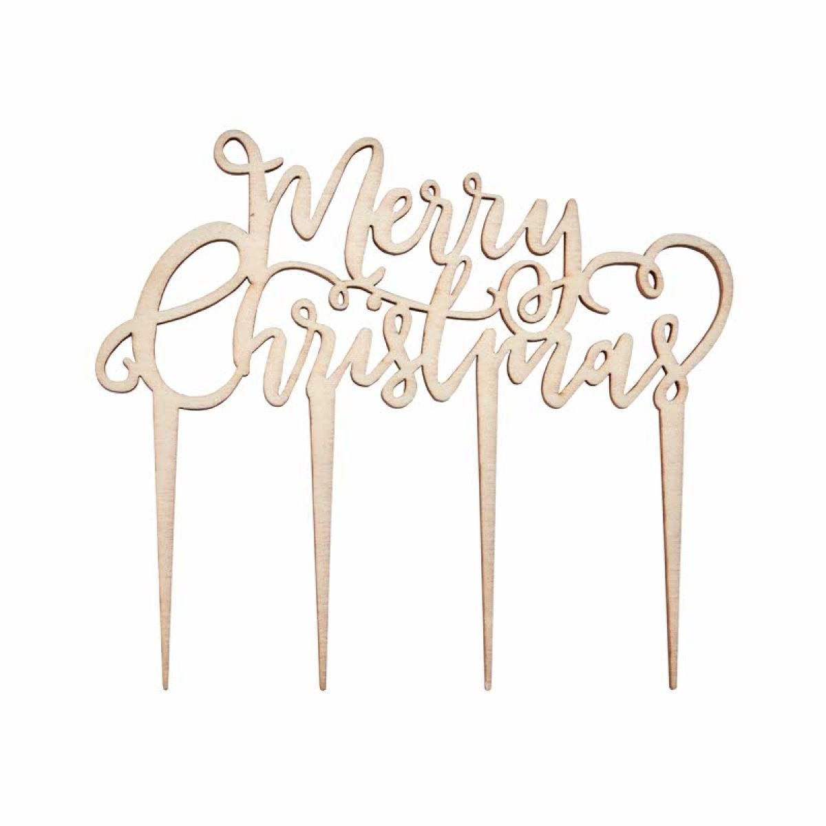 Wooden Merry Christmas Cake Topper