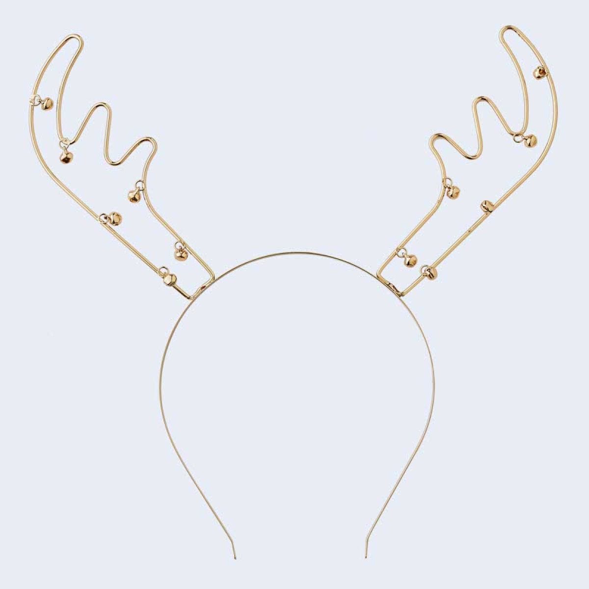 Gold Metal Wire Reindeer Antlers Headband with Bells