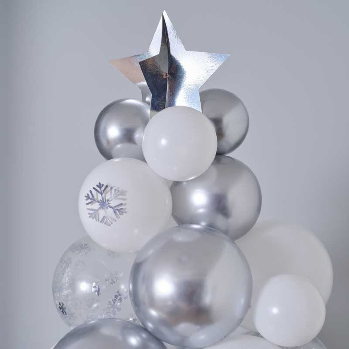 Silver, Chrome & Confetti Balloon Christmas Tree - 110 Balloons