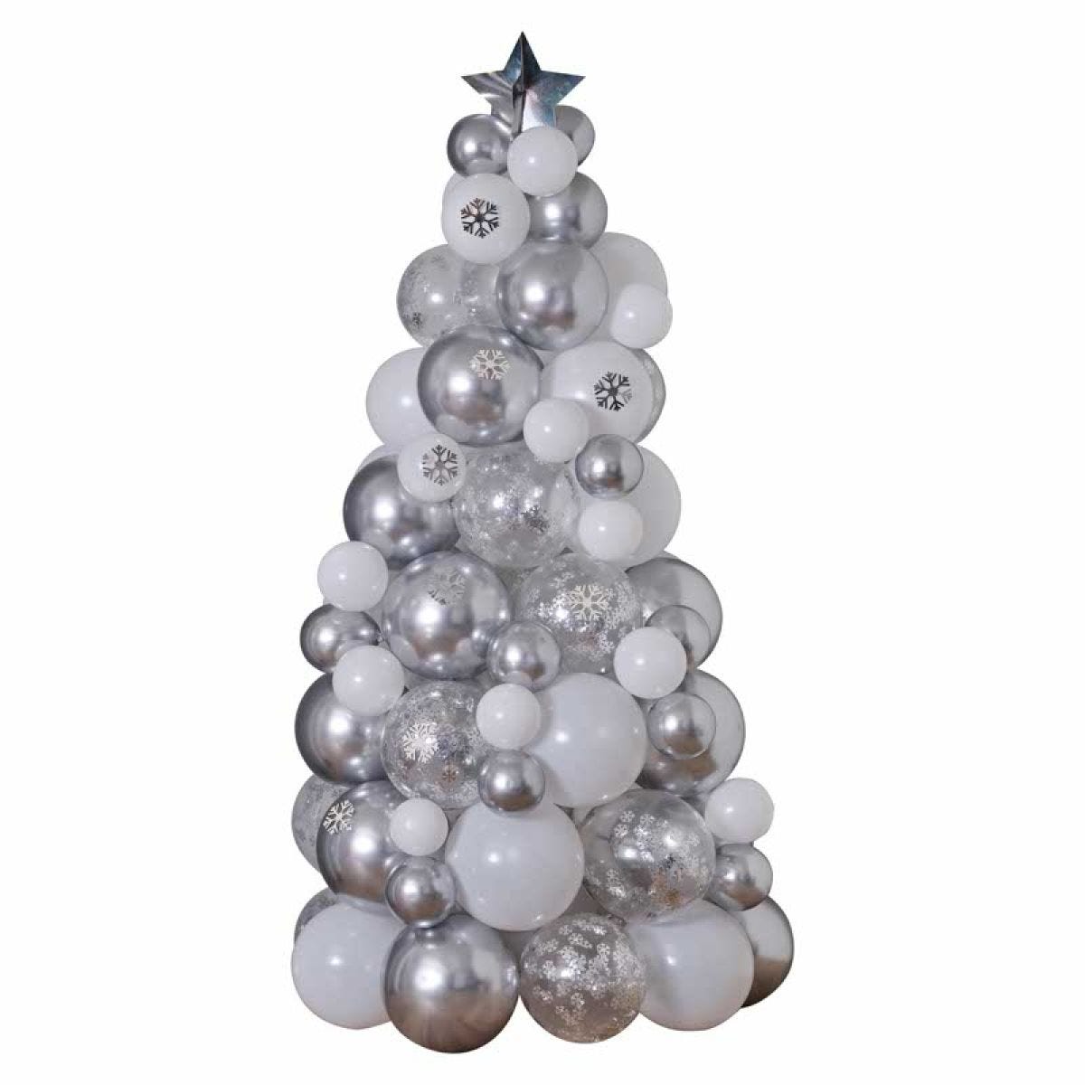 Silver, Chrome & Confetti Balloon Christmas Tree - 110 Balloons