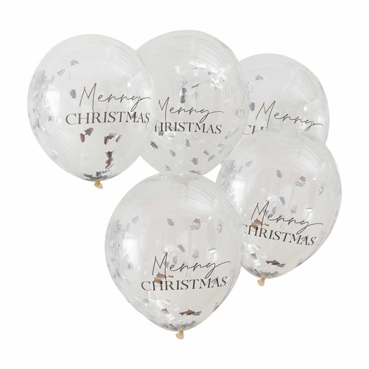 Silver Merry Christmas Confetti Balloons - 12" Latex (5pk)