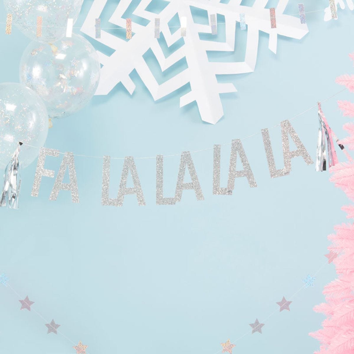 Silver Glitter Fa La La Paper Bunting with Tassles - 1.5m