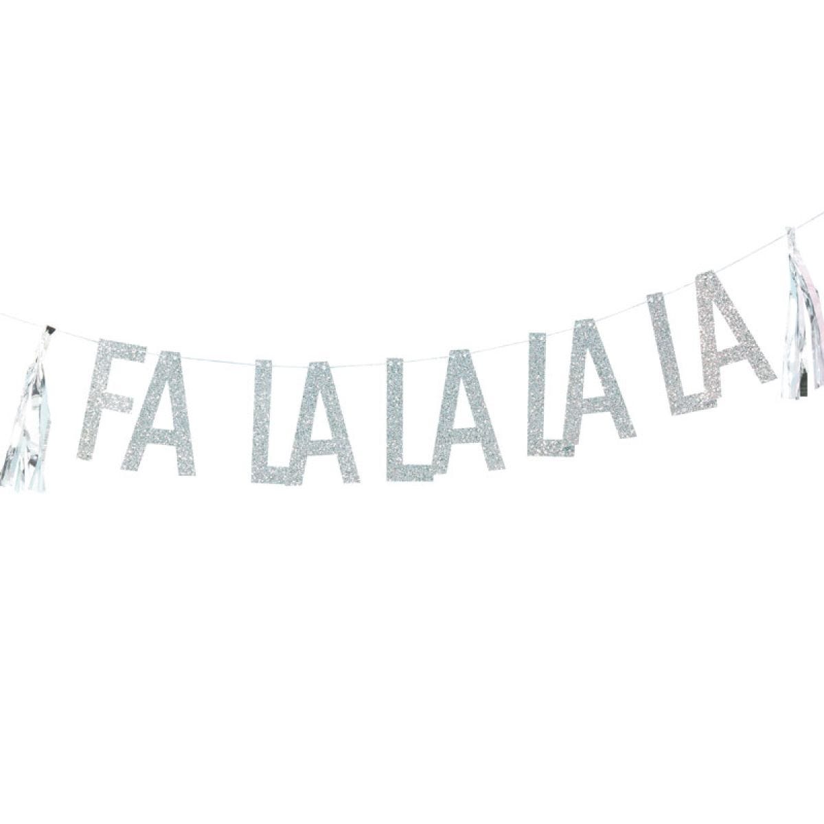 Silver Glitter Fa La La Paper Bunting with Tassles - 1.5m