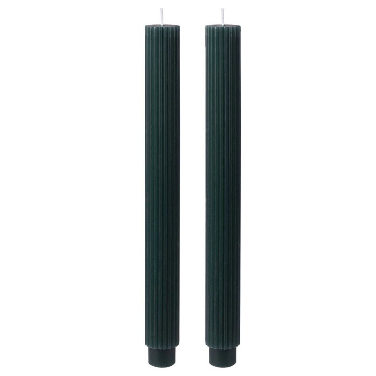 Dark Green Ribbed Candles (2pk)