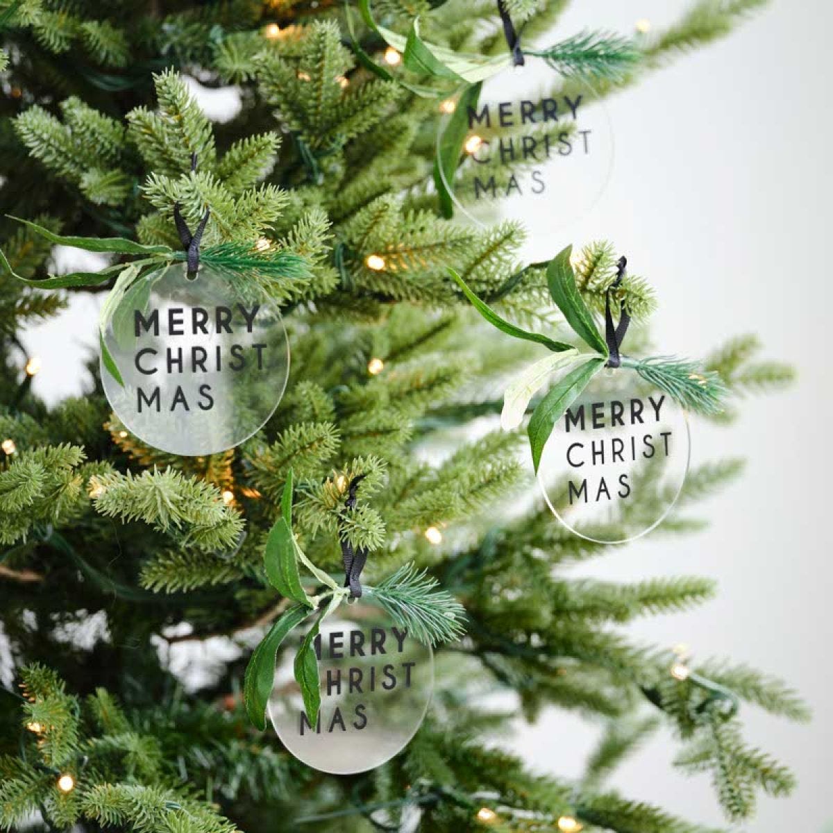 Merry Christmas with Foliage Tree Decorations (4pk)