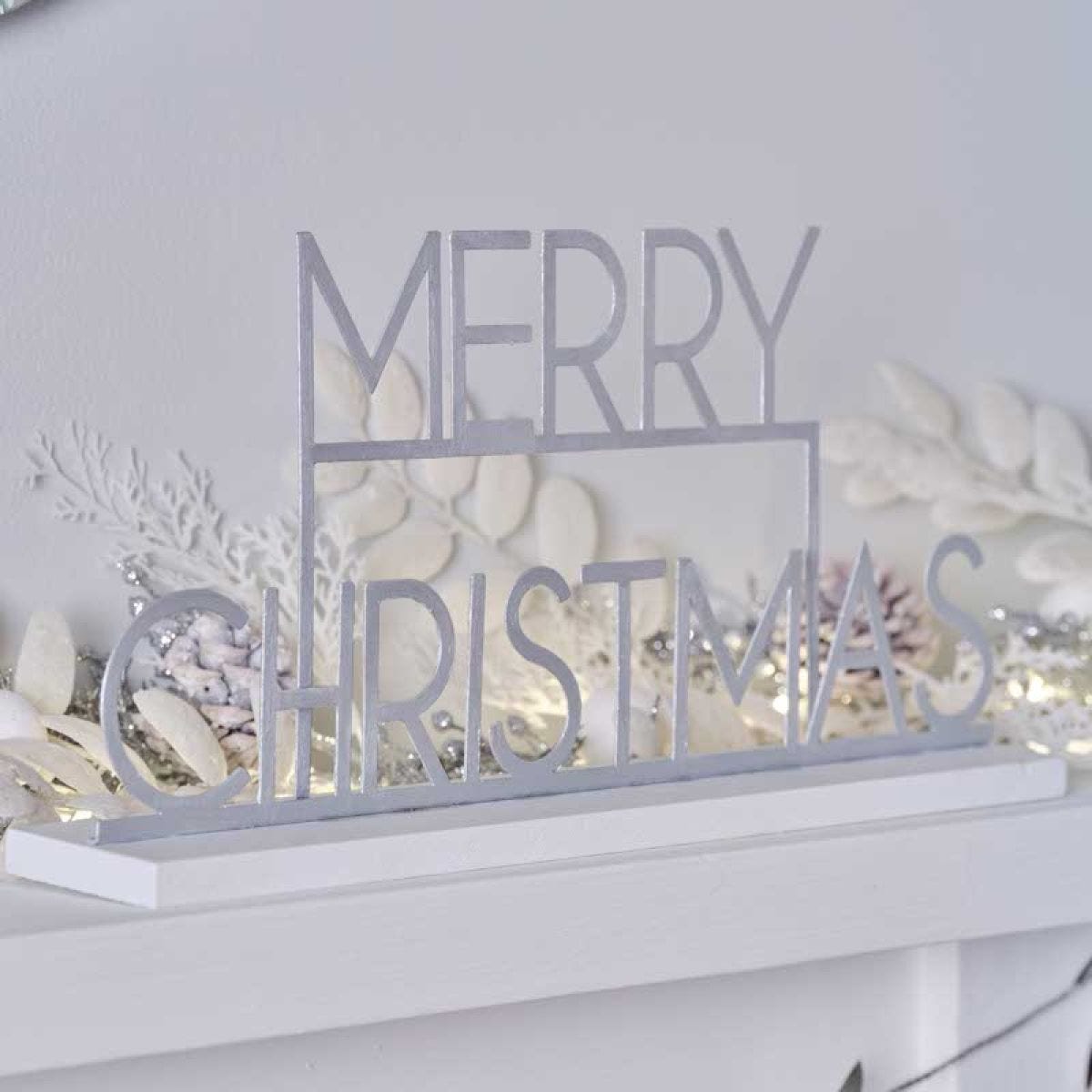 Silver Metal Merry Christmas Sign - 24cm x 38cm