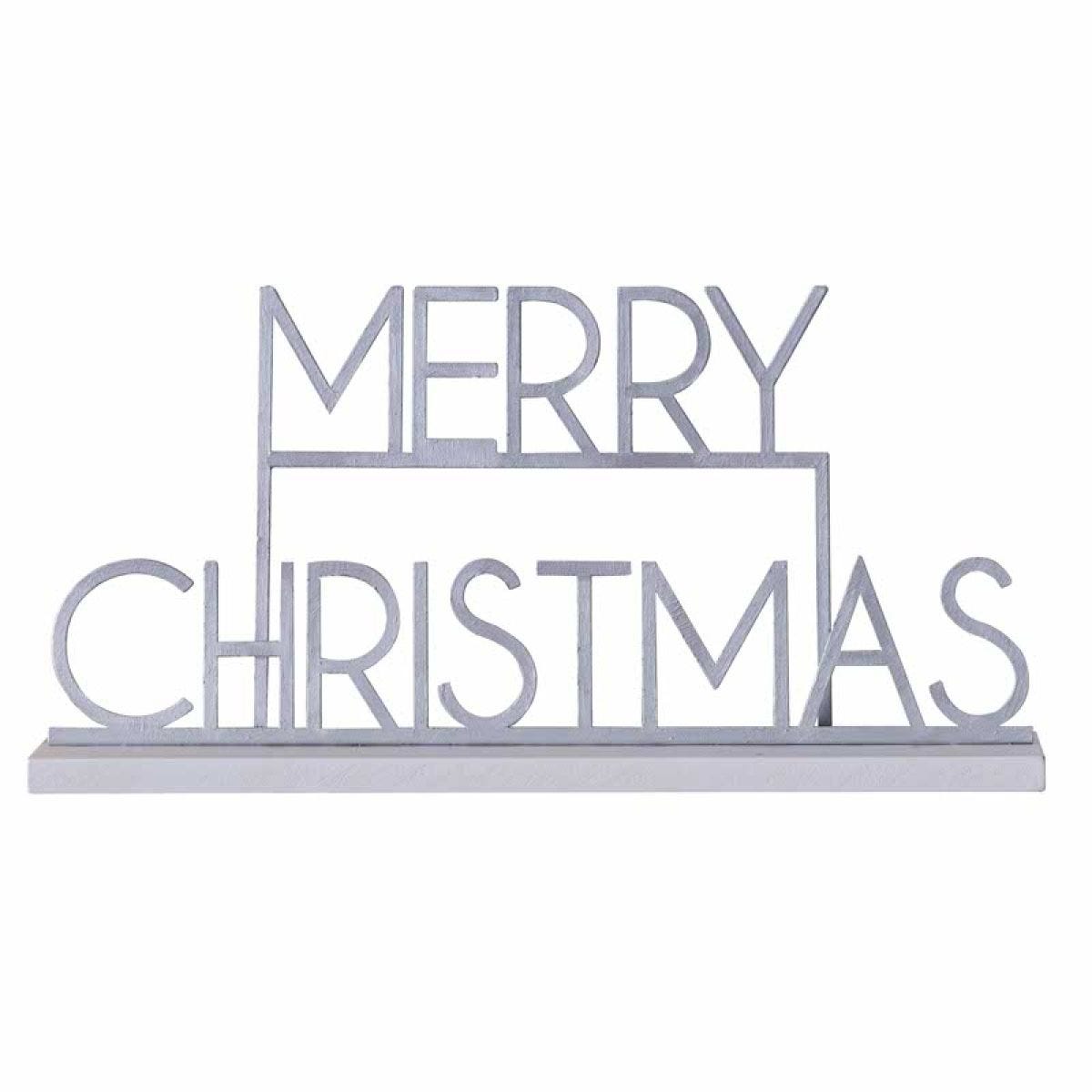 Silver Metal Merry Christmas Sign - 24cm x 38cm