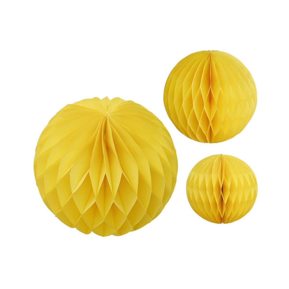 Yellow Paper Honeycomb Hanging Decorations (3pk)