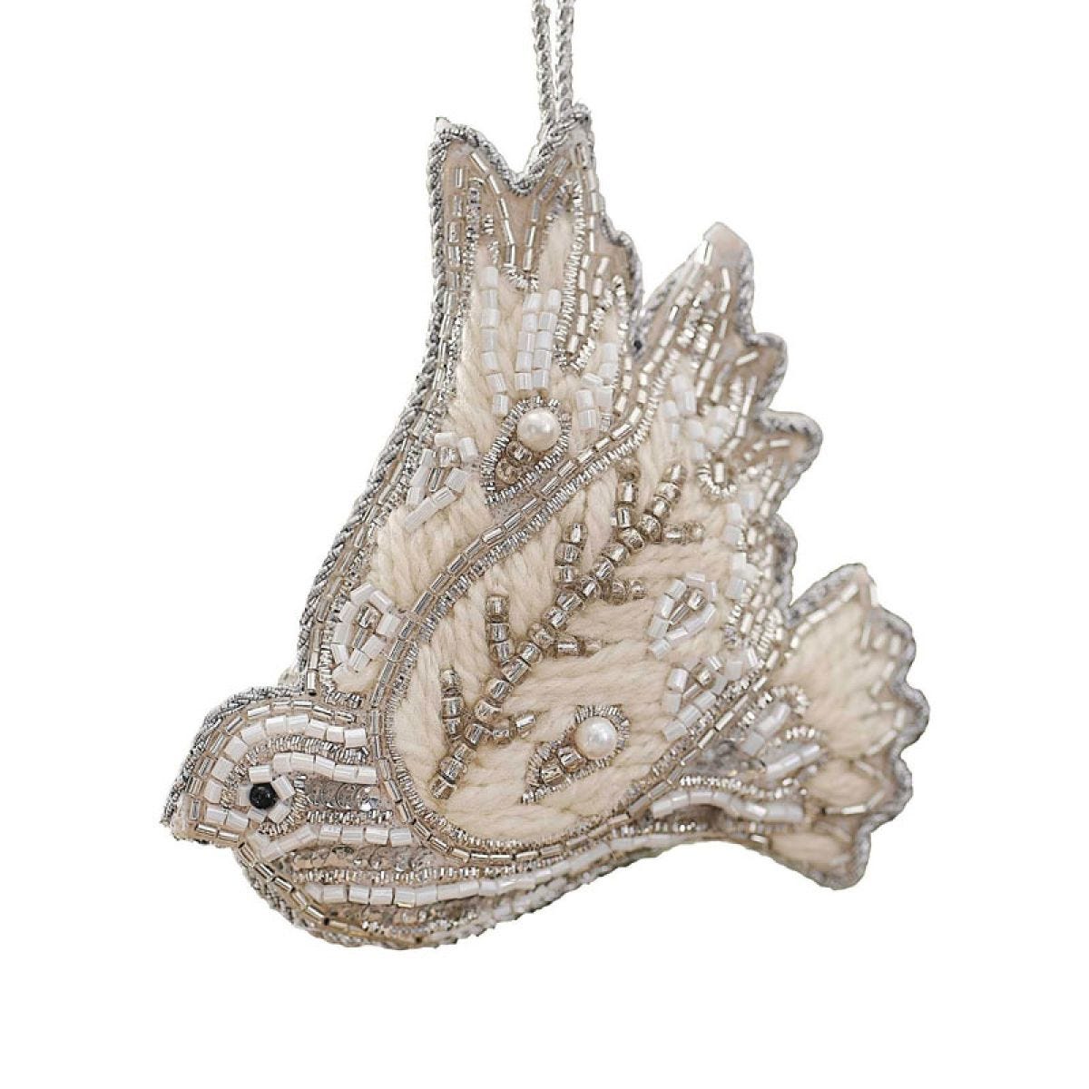 Turtle Dove Velvet Embroidered Tree Decoration