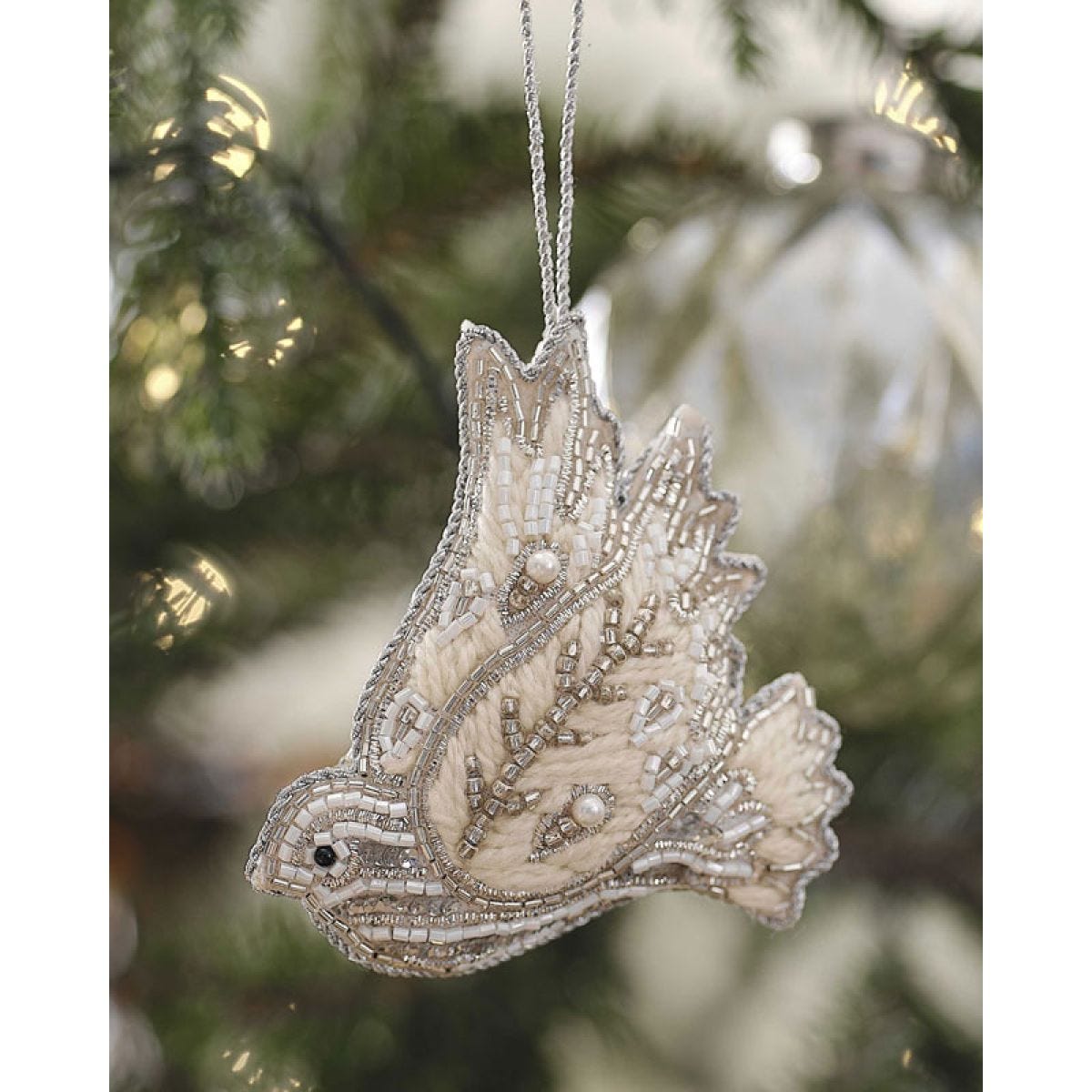 Turtle Dove Velvet Embroidered Tree Decoration