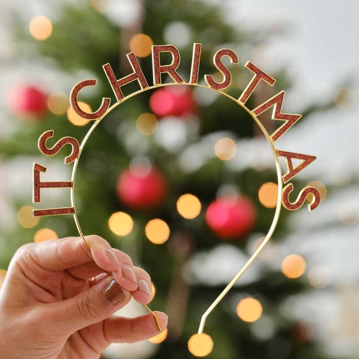 Red & Gold It&apos;s Christmas Metal Headband