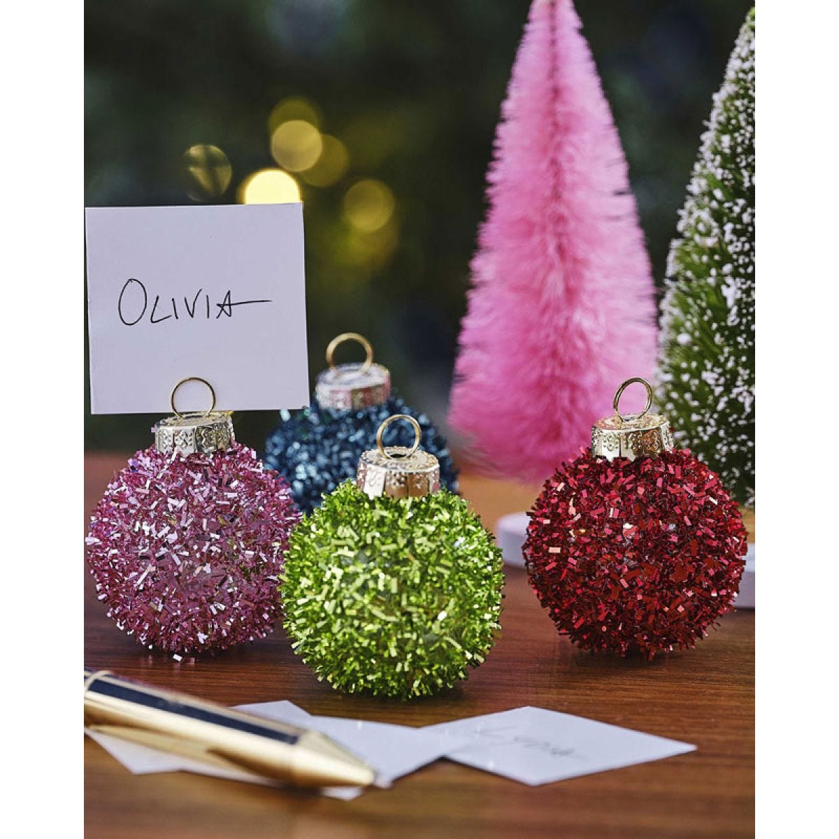 Multicoloured Tinsel Bauble Place Card Holders (4pk)