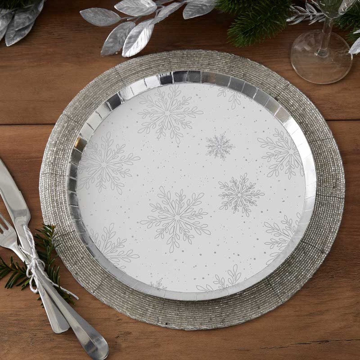 Silver Foil Snowflake Paper Plates - 25cm (8pk)