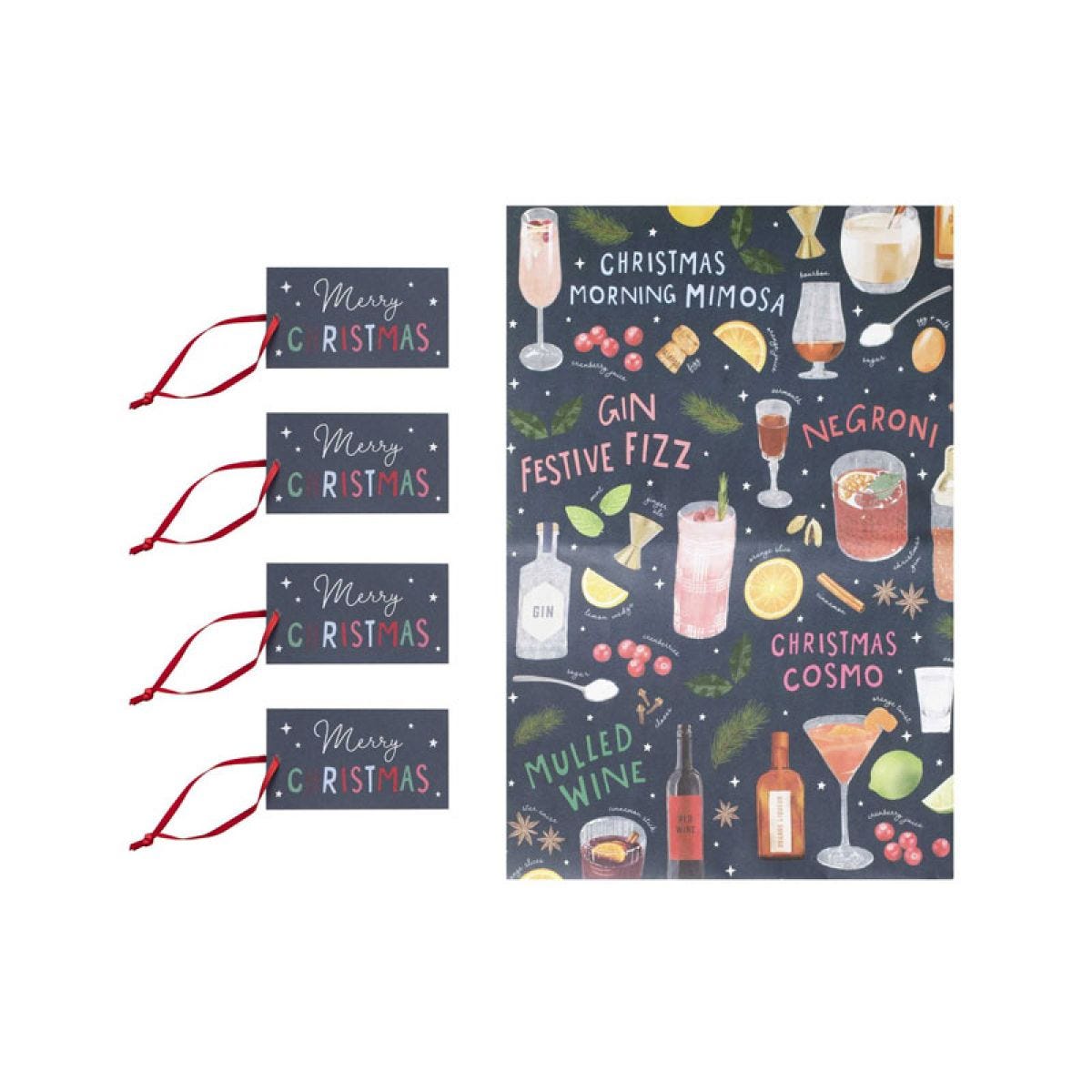 Cocktails Wrap, Tag and Ribbon Gift Wrap