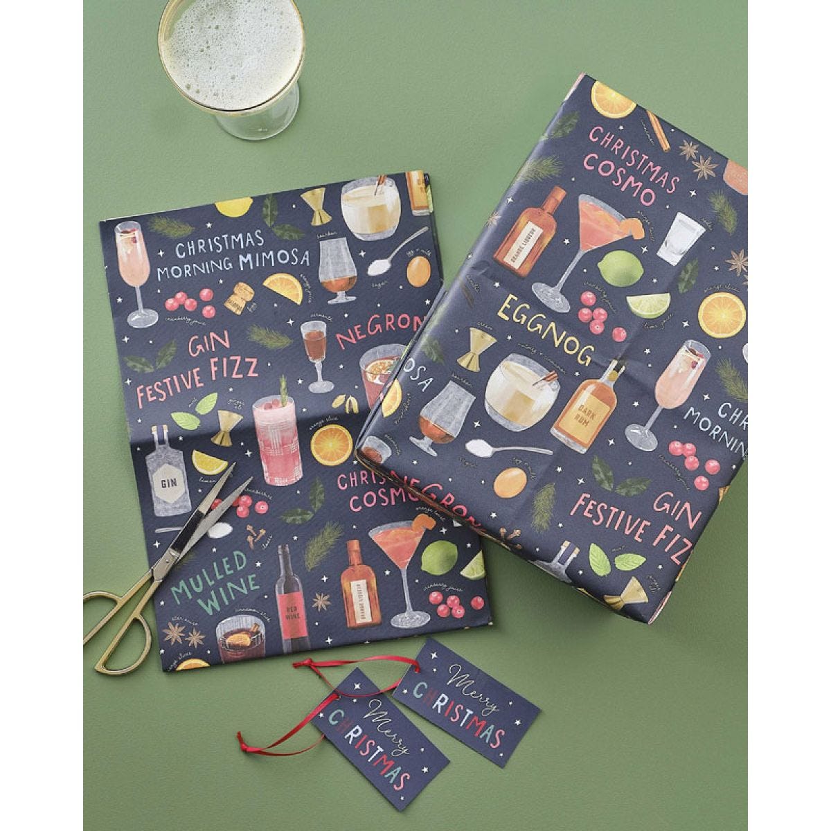 Cocktails Wrap, Tag and Ribbon Gift Wrap