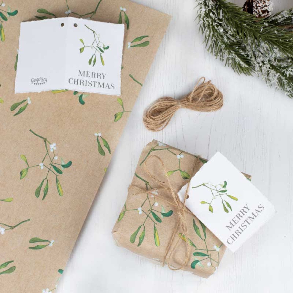 Mistletoe Wrapping Paper Kit with Ribbon & Tags - 2 Sheets (50cm x 70cm)