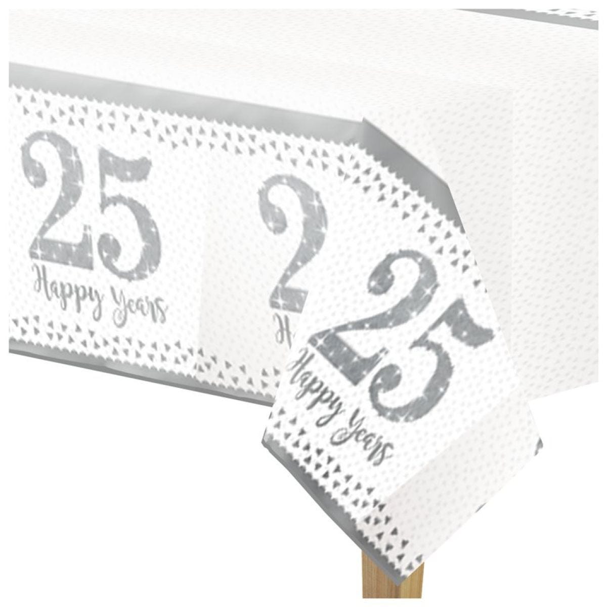 25th Silver Sparkling Wedding Anniversary Plastic Tablecover - 1.2m x 1.8m