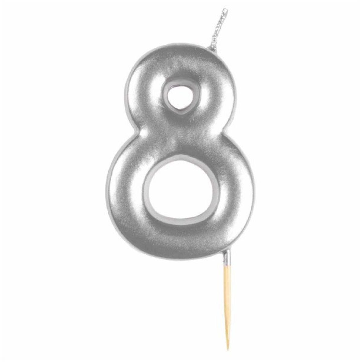 Number 8 Silver Candle