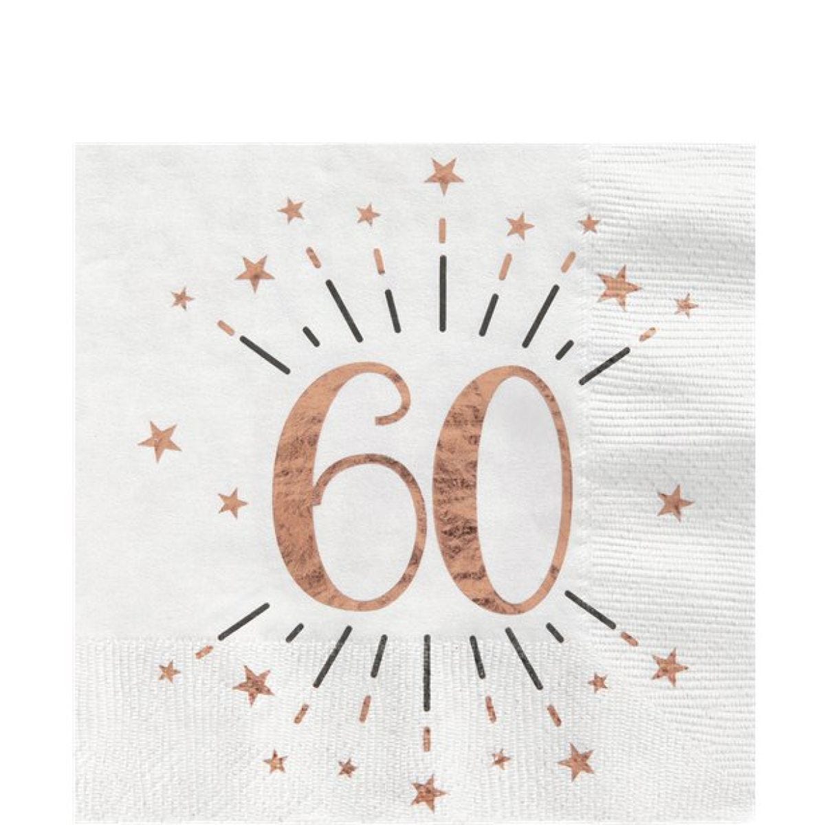 Sparkling Rose Gold 60th Napkins - 25cm (10pk)