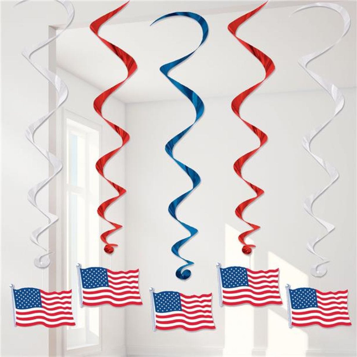 American Flag Hanging Swirl - 4th July Decoration (5pk)