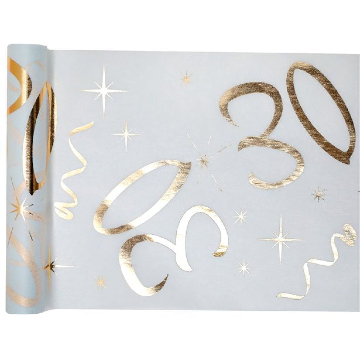 White & Gold Sparkle 30th Table Runner - 5m