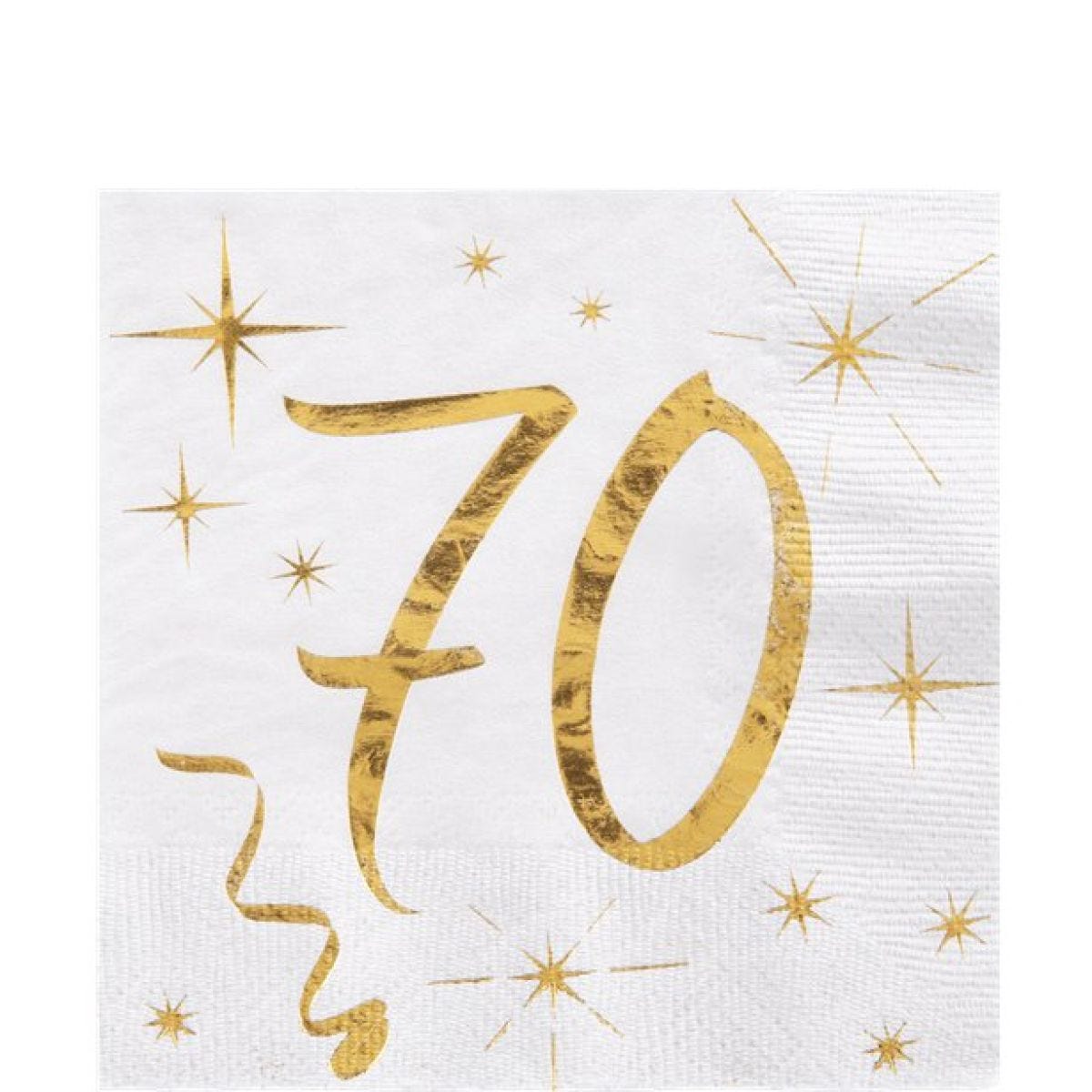 White & Gold Sparkle 70th Paper Napkins - 25cm