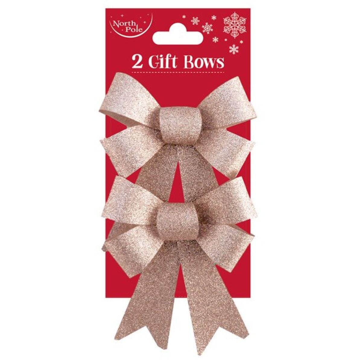 Rose Gold Glitter Large Gift Bows (2pk)