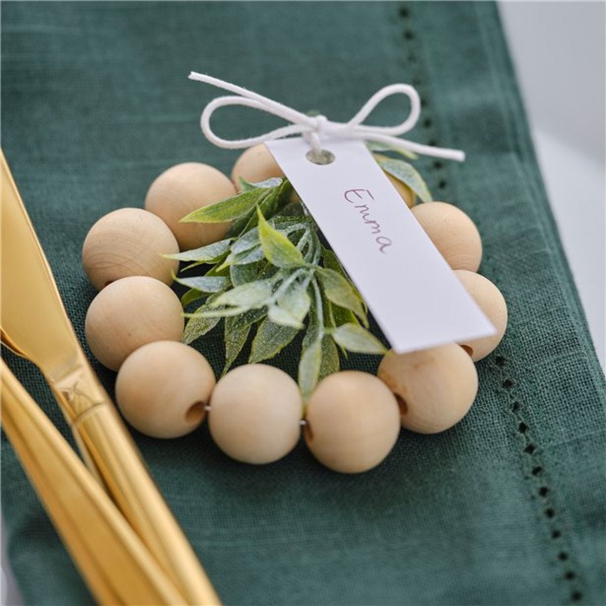 Wooden Bead Place Card Holder with Foliage (6pk)
