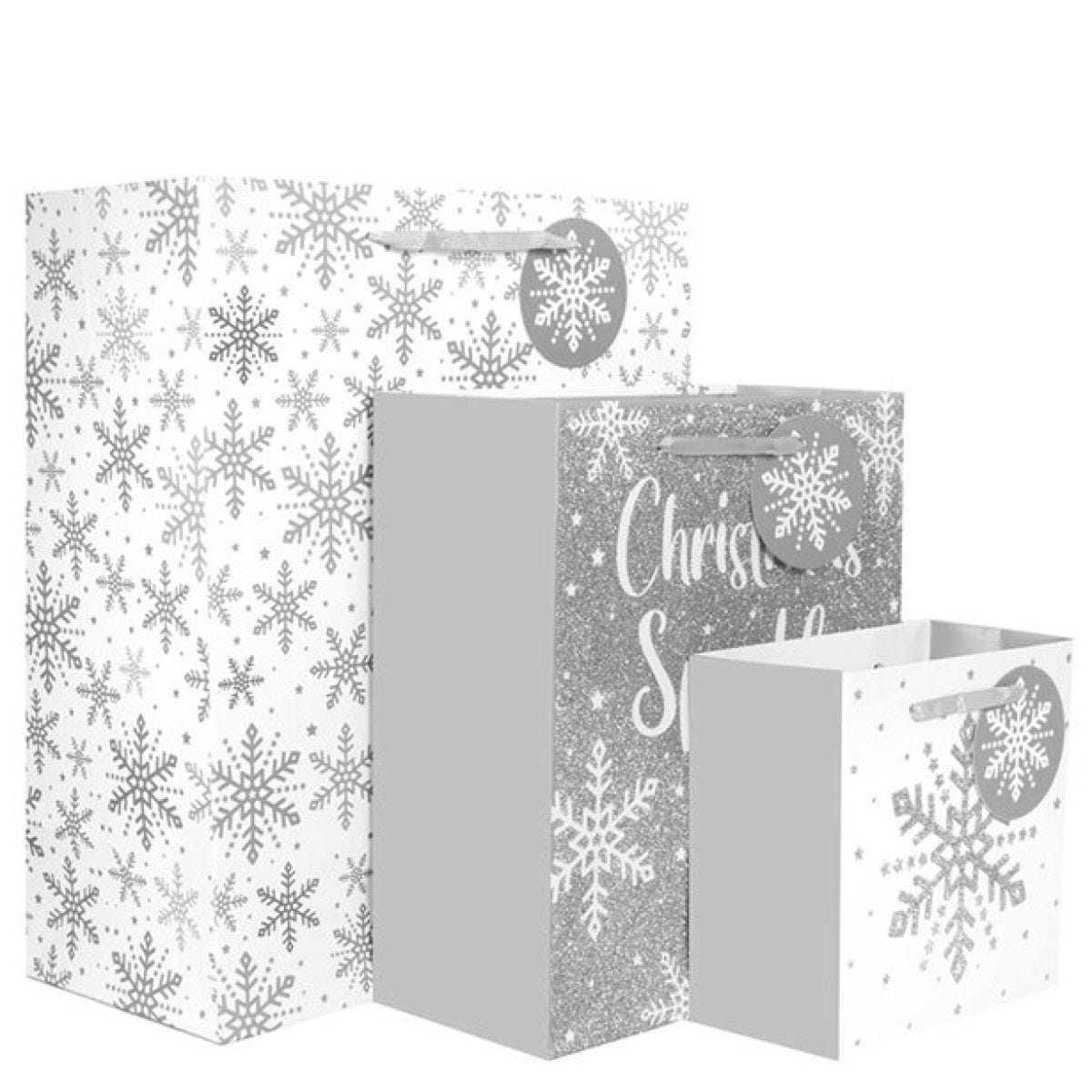 Silver Glitter Snowflake Gift Bag Set (3pk)