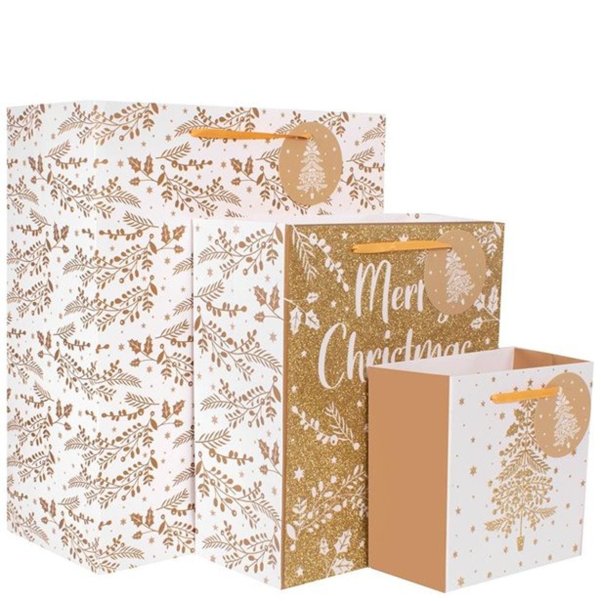 Gold Glitter Gift Bag Set (3pk)