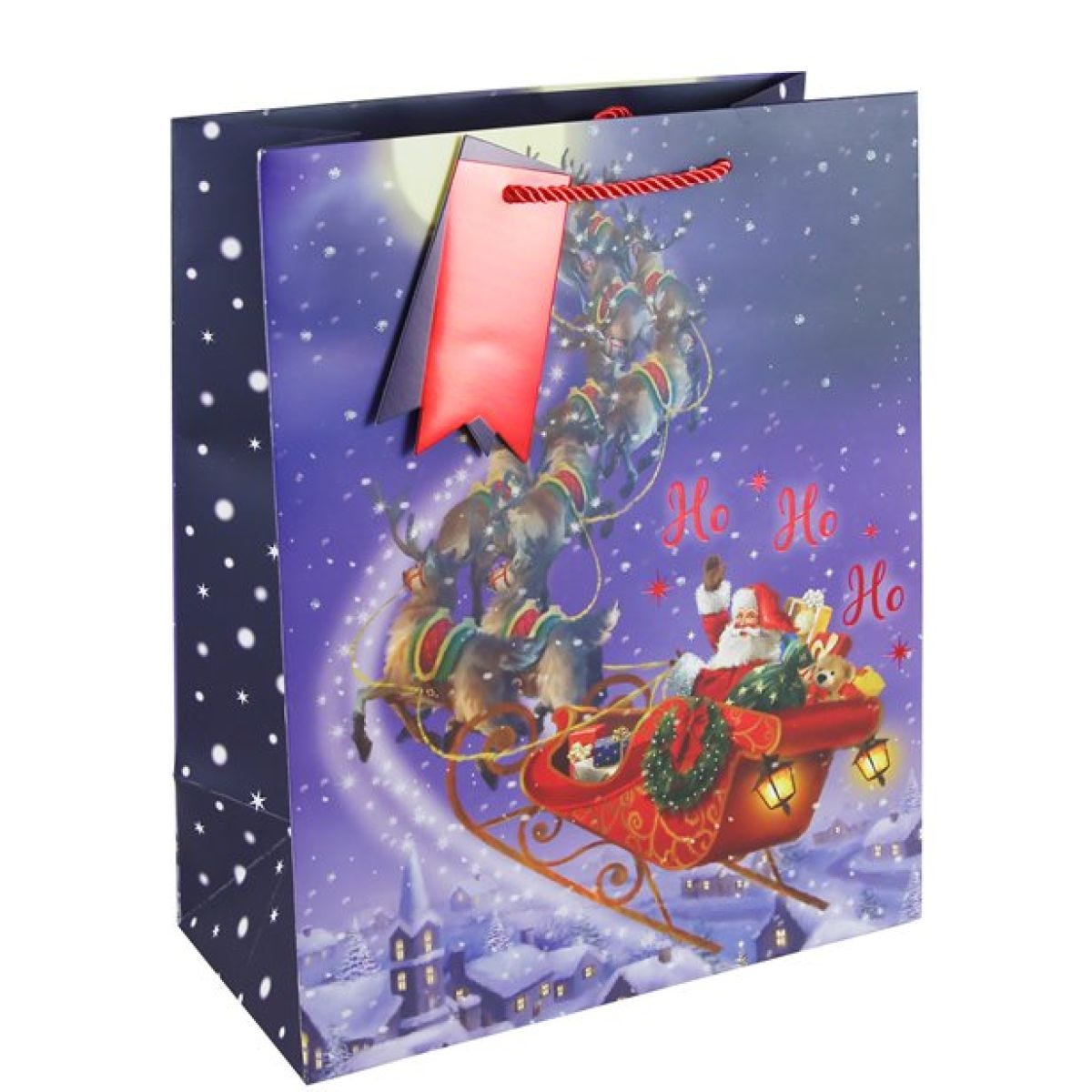 Sleigh Ride Santa Large Gift Bag - 33cm x 26.5cm