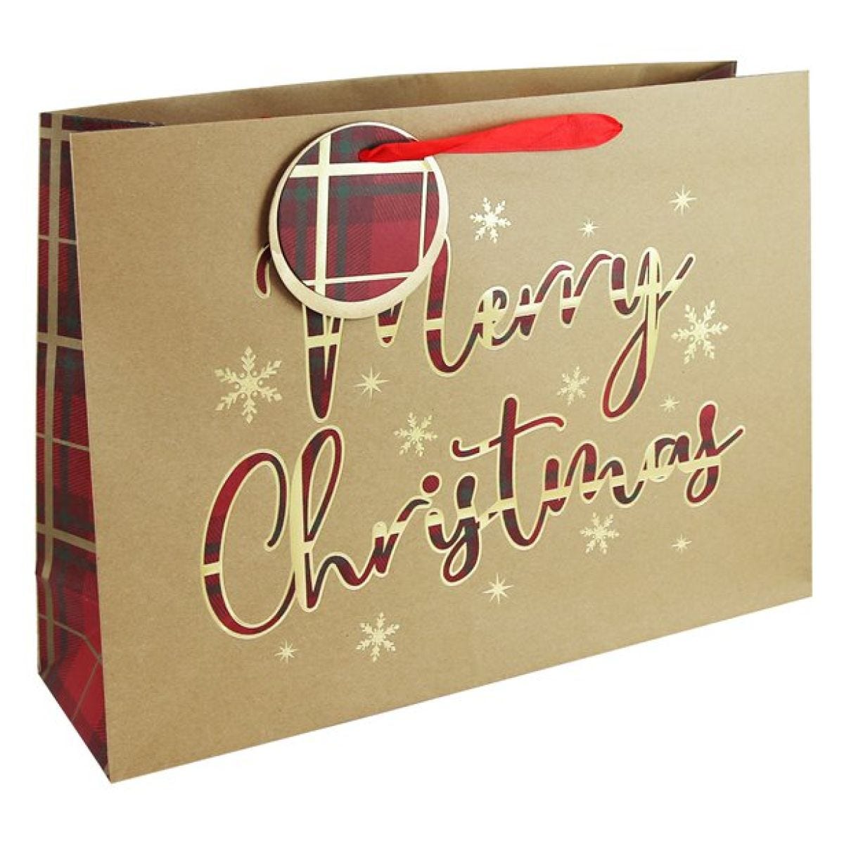 Merry Christmas Tartan Kraft Gift Bag - 44.5cm x 32.5cm