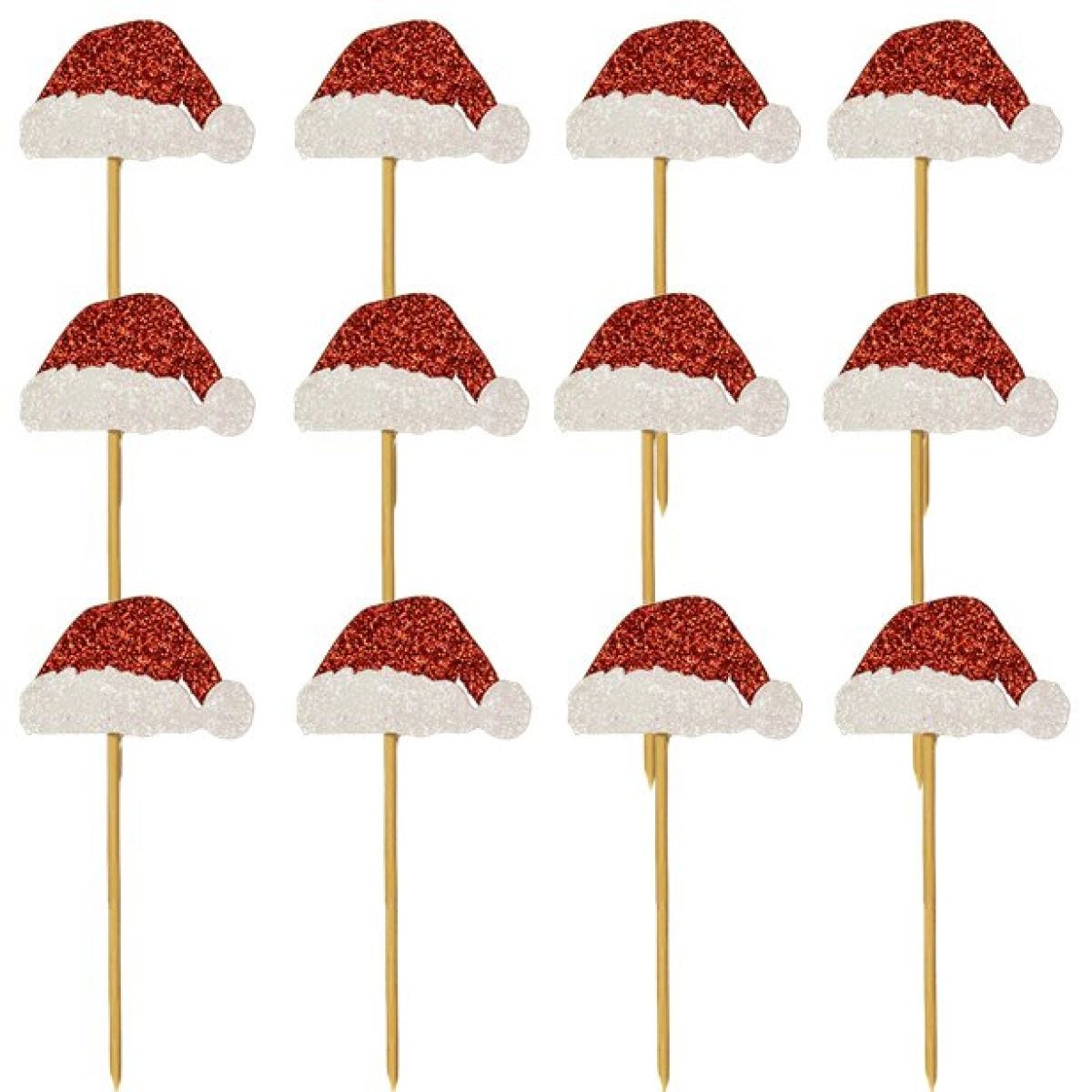 Glitter Santa Hat Cupcake Toppers (12pk)