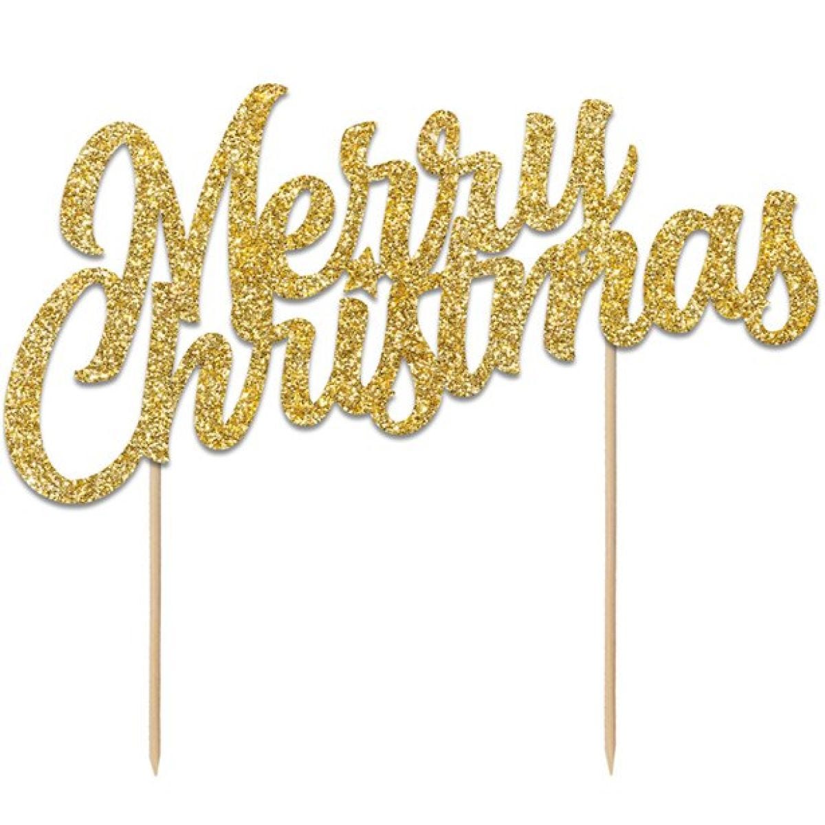 Gold Glitter Merry Christmas Cake Topper - 18cm