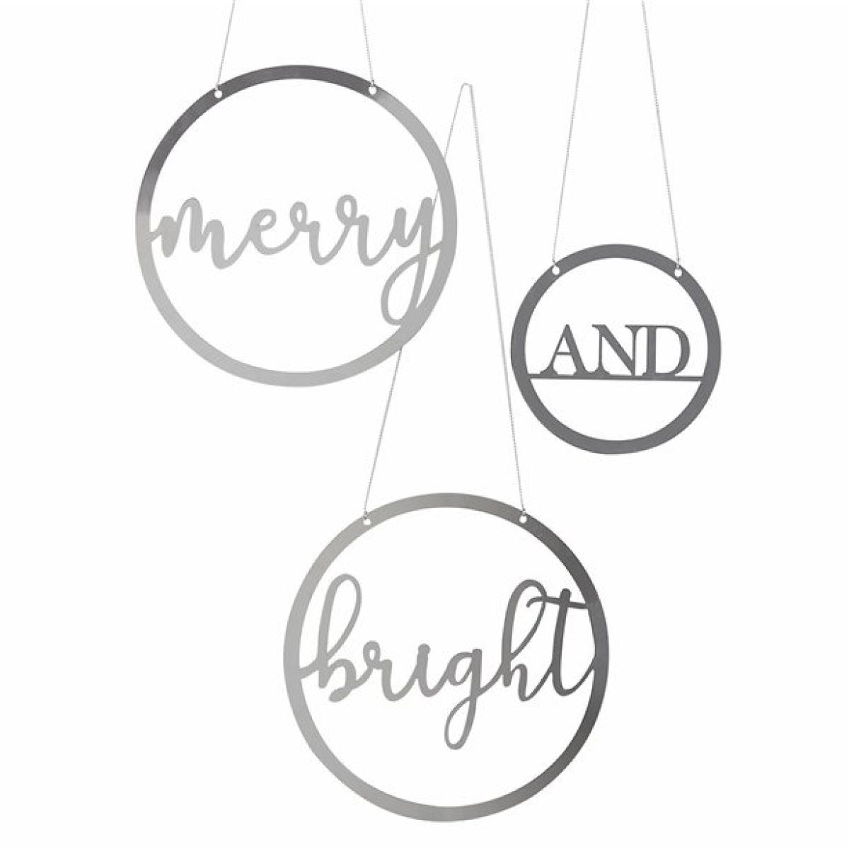 Silver Acrylic Merry & Bright Hanging Hoops (3pk)