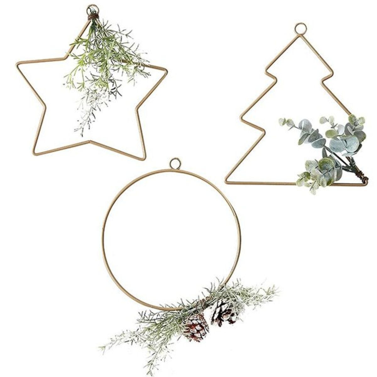 Gold Wire Tree, Star & Circle Hanging Decorations (3pk)