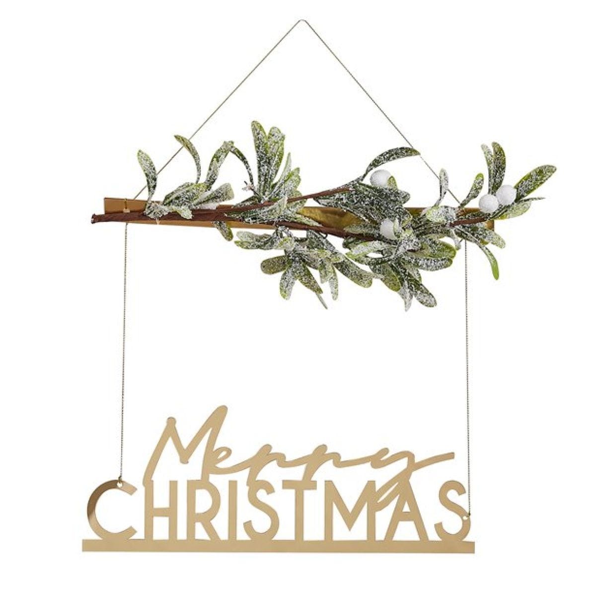 Gold Acrylic Merry Christmas Wreath with Mistletoe