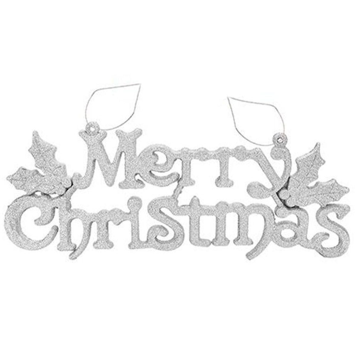 Silver Glitter Merry Christmas Sign - 39cm x 15.5cm