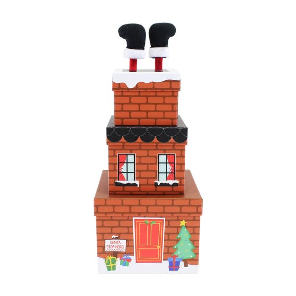 Santa Chimney Plush Stacking Boxes - 35cm (3pk)