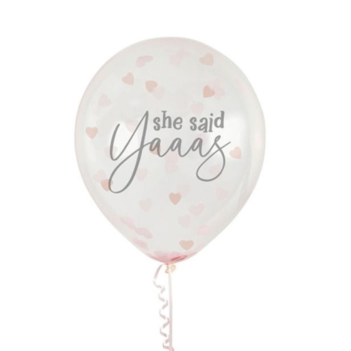 She Said Yaaas Rose Gold Heart Confetti Latex Balloons - 12" (5pk)