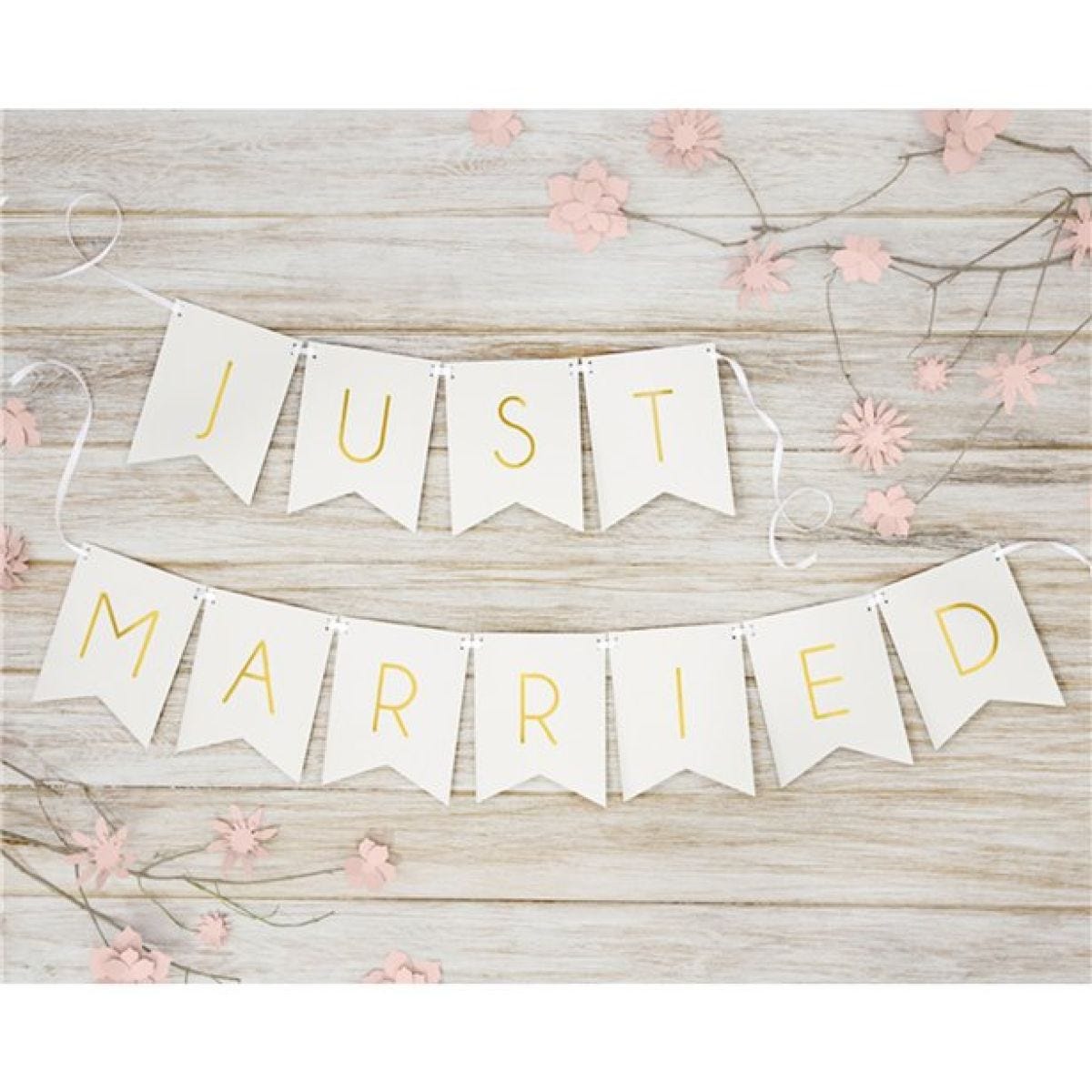 White Just Married Bunting - 1.5m