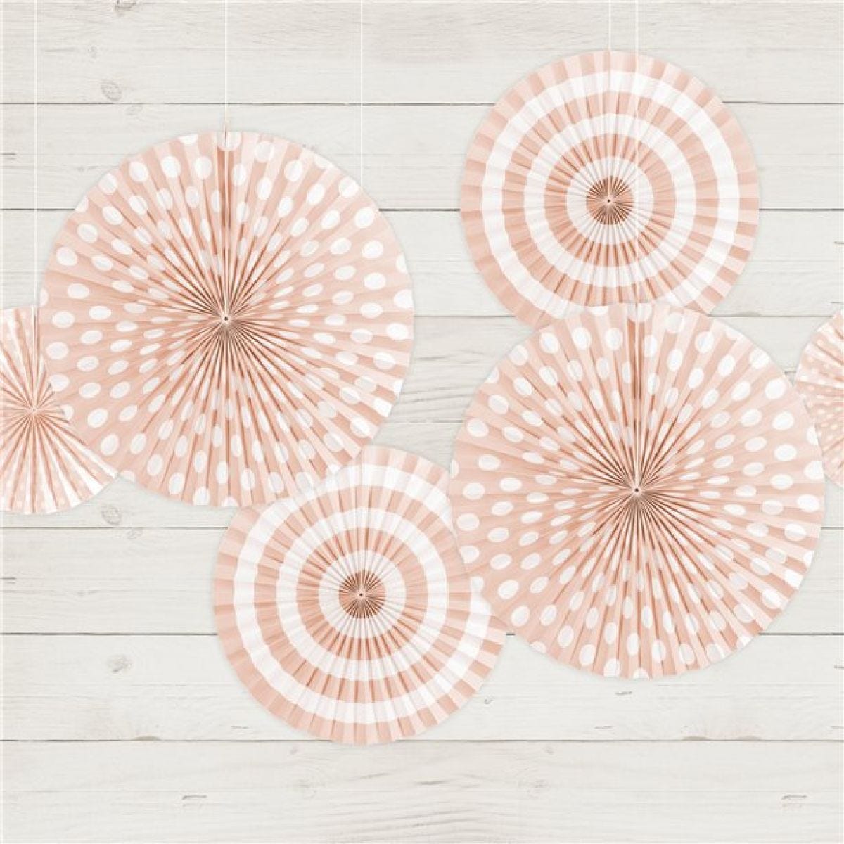 Light Pink Patterned Paper Fans 23cm-40cm (3pk)