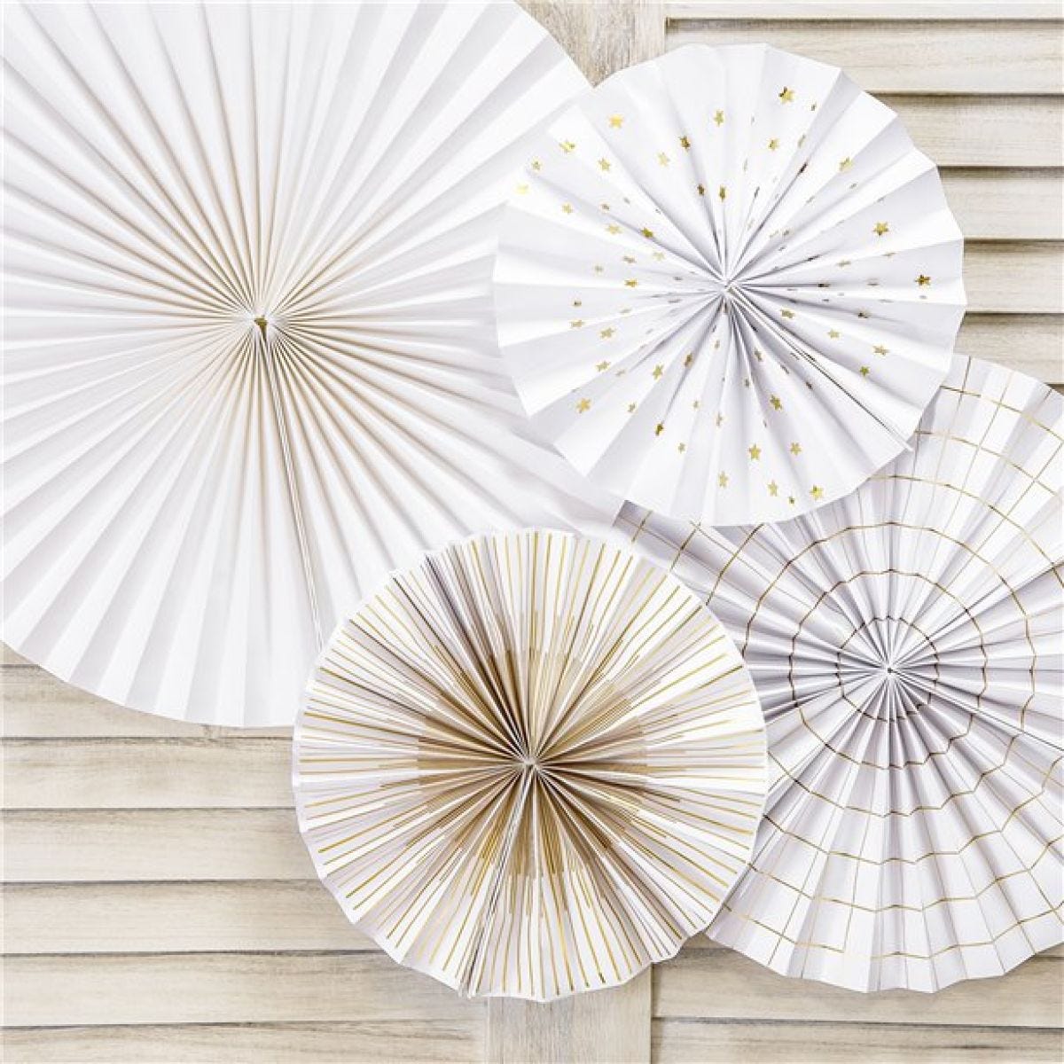 White & Gold Mix Fan Decorations - 40cm (4pk)