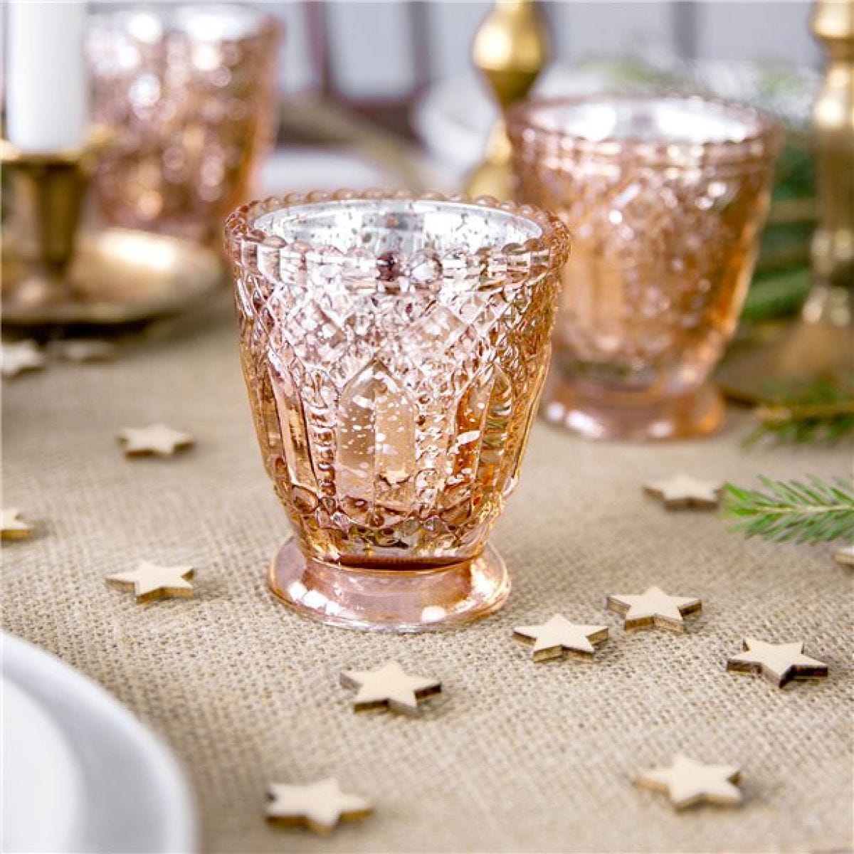 Rose Gold Glass Candle Holder - 8cm (4pk)