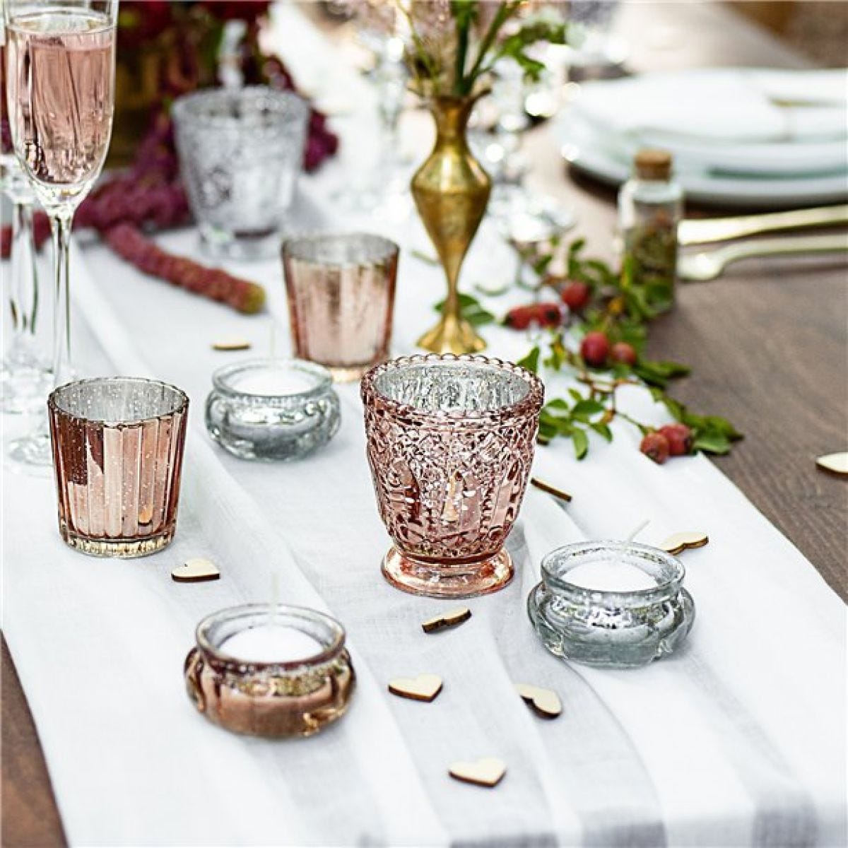 Rose Gold Glass Candle Holder - 8cm (4pk)